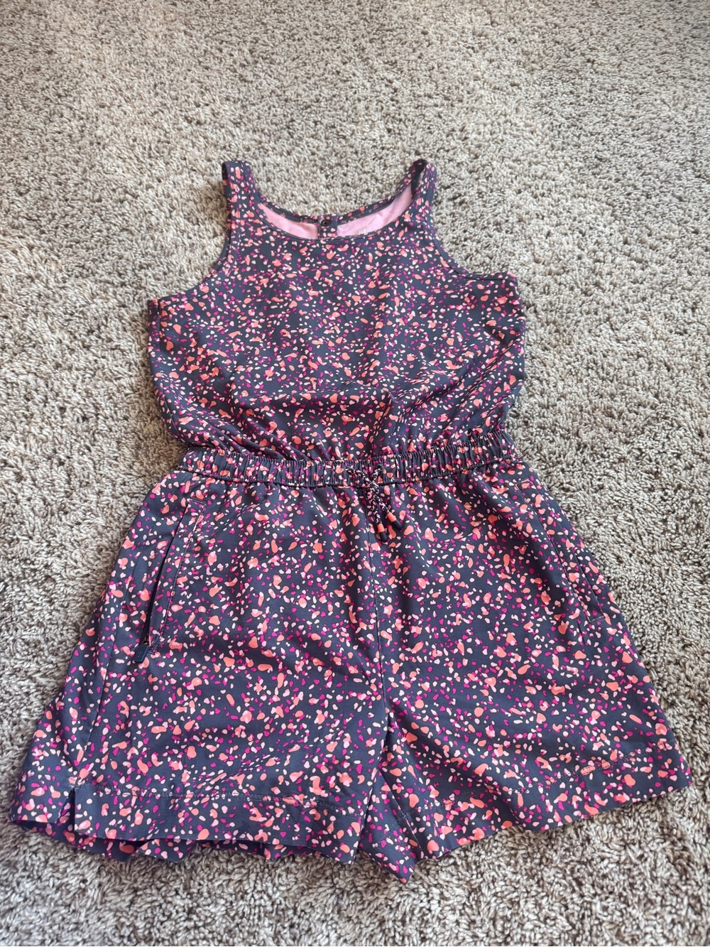 Athleta Girls Sleeveless Floral Print Romper in Grey and Pink